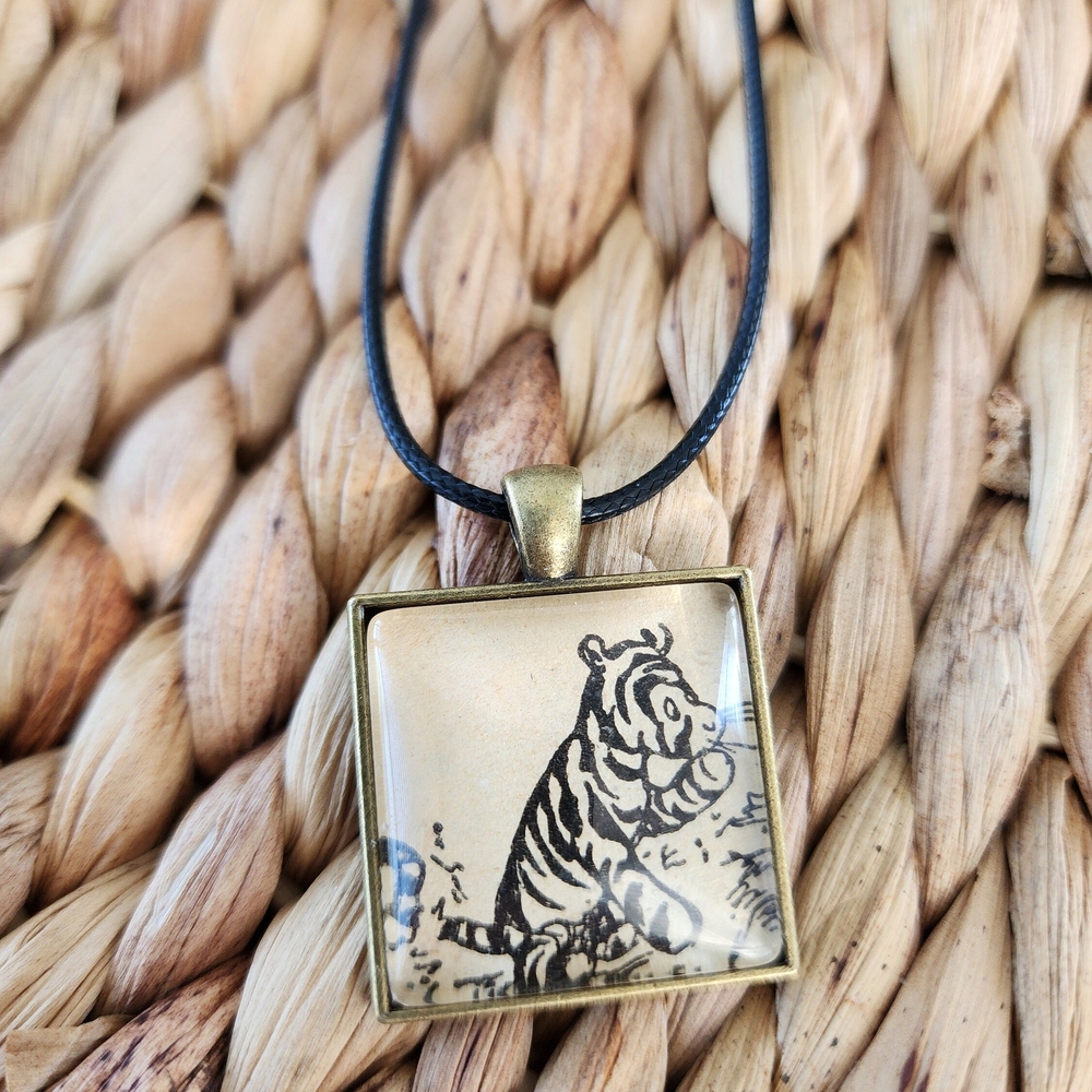 Tigger Upcycled 1970s Winnie the Pooh Book Page Illustration Pendant Necklace
